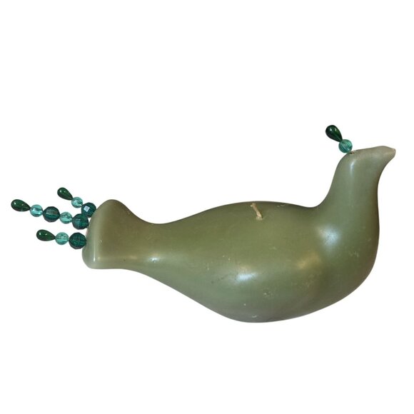Vintage Dove Bird Candle Green Beaded Tail 1970s Wax Collectible - Picture 2 of 11